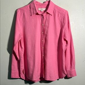LOFT linen pink button down shirt MP